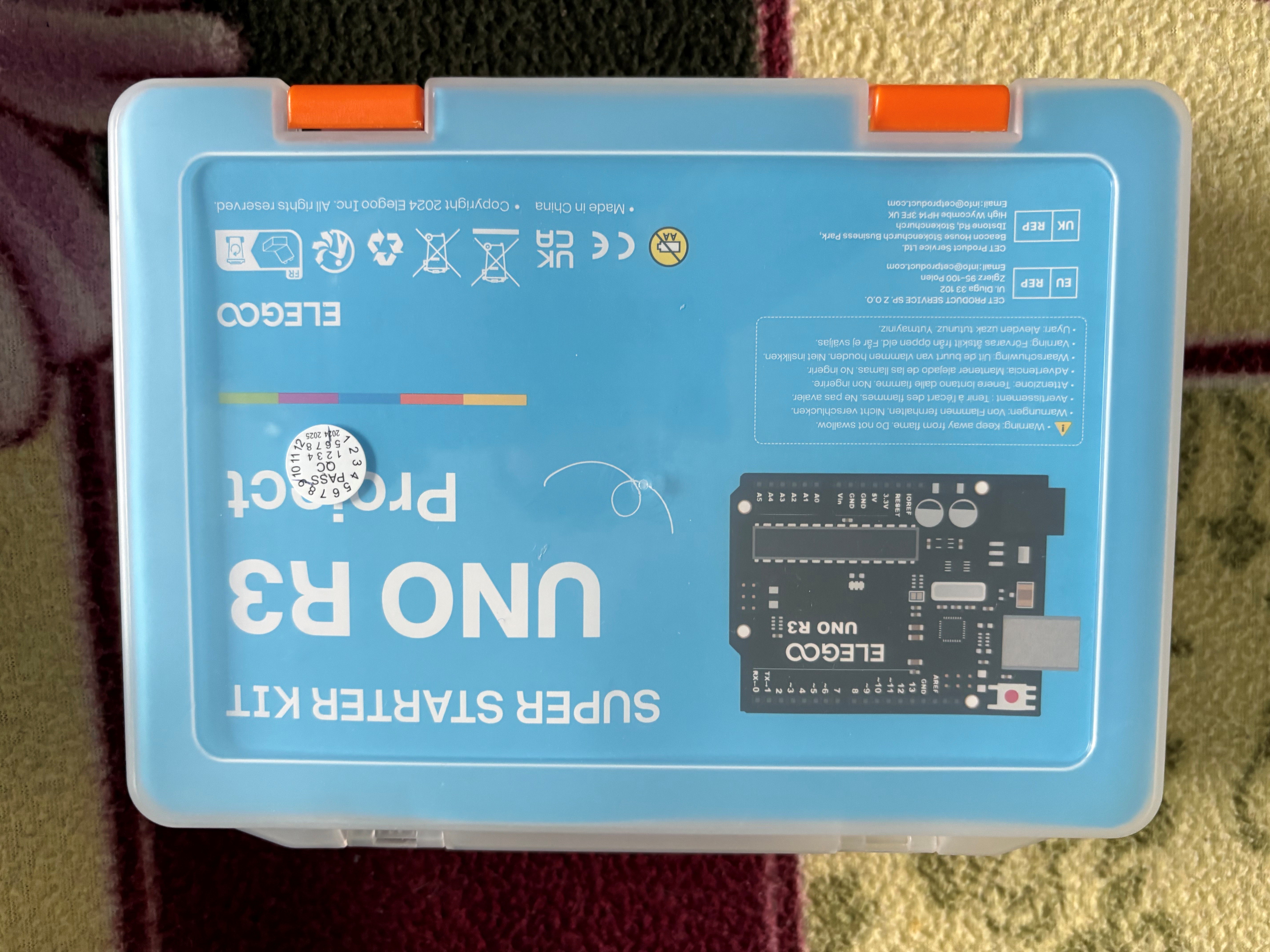 Arduino components and ELEGOO starter kit laid out