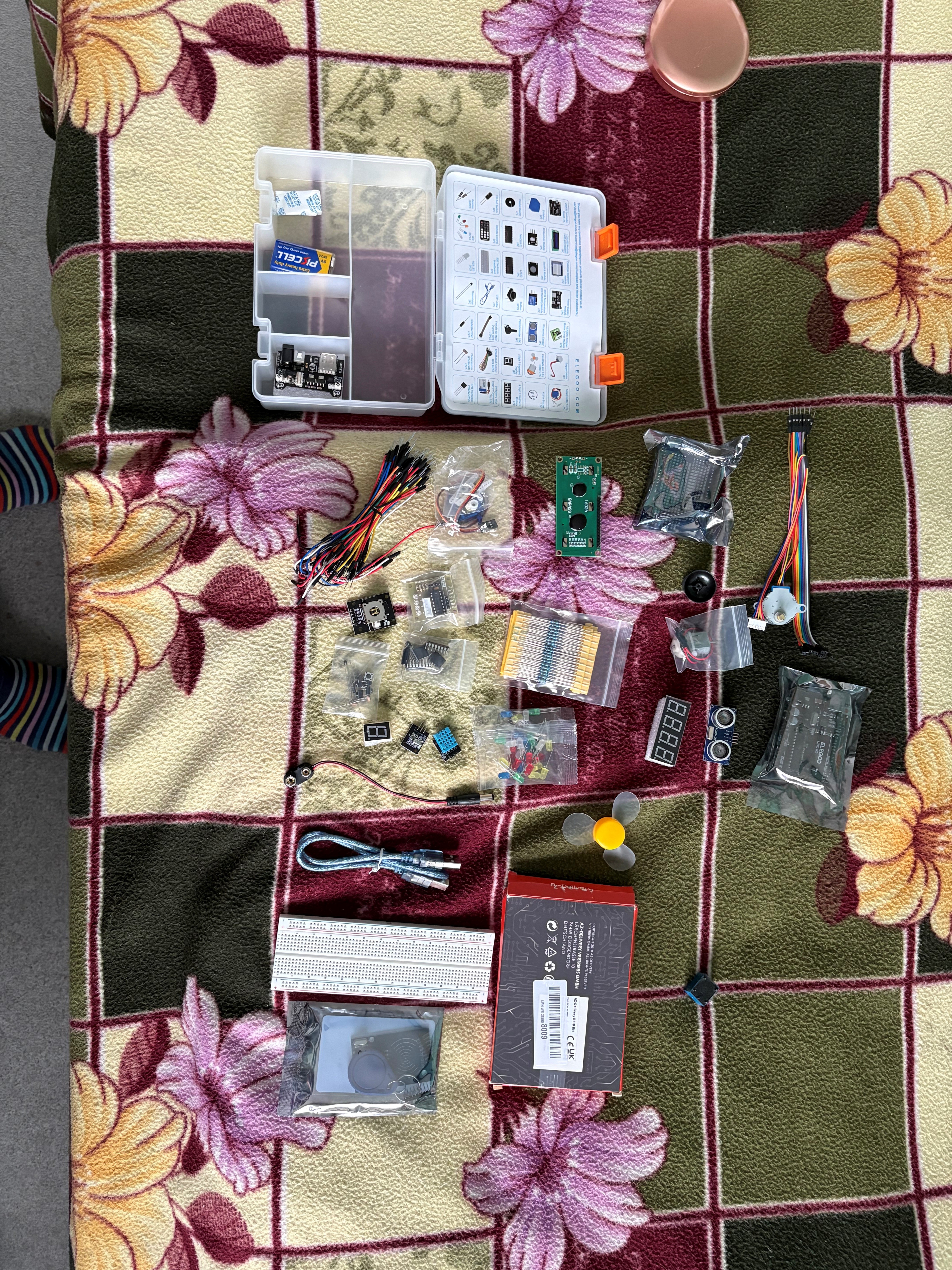 Breadboard circuit with colorful jumper wires